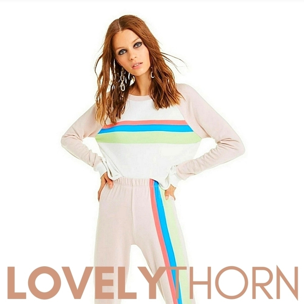 WILDFOX // ltd ed soft feel 2 piece rainbow stripe graphic pullover & jogger set